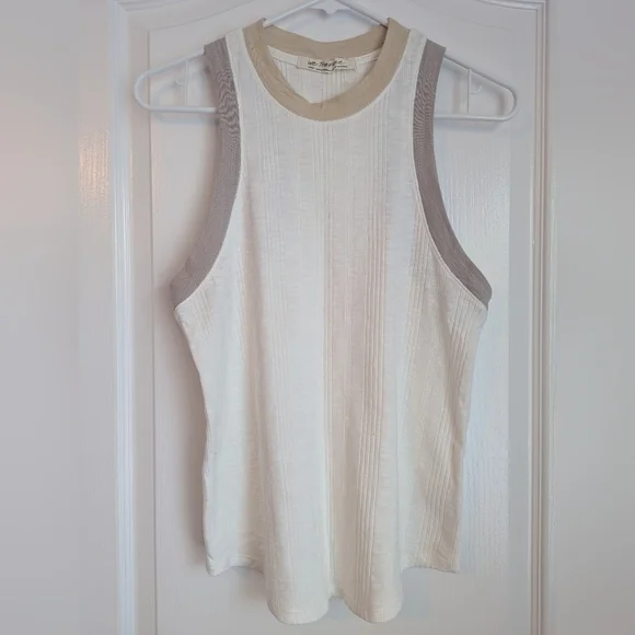Free People We The Free Cream White Ribbed Tank Top Racerback Size Large - Picture 1 of 4
